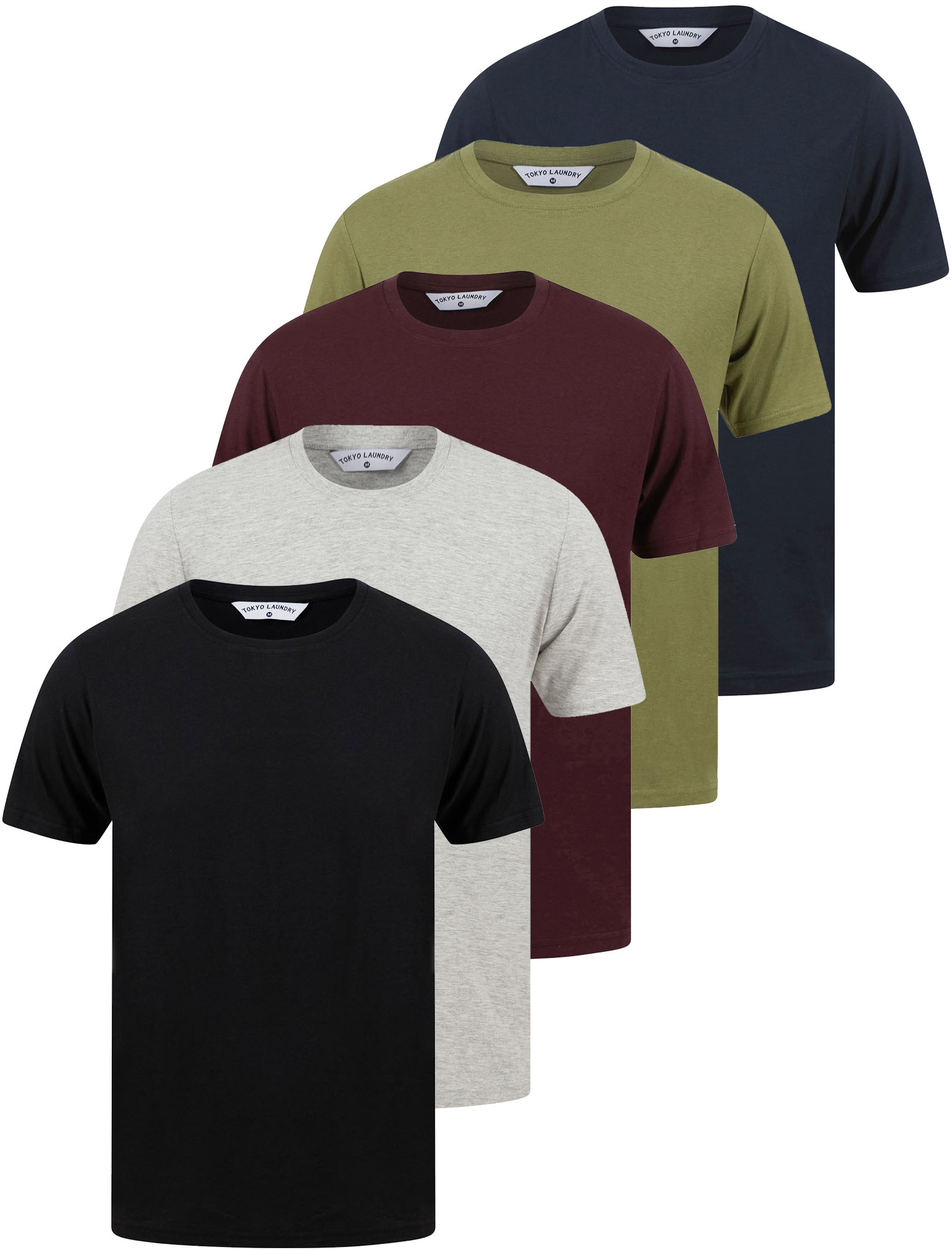 Tokyo Laundry Men's T-Shirts Multi Pack of 5 Basic Plain Top Set 100% ...