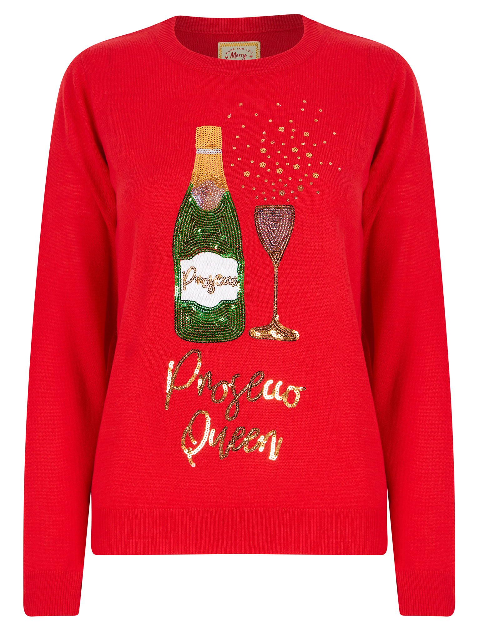 Women's Novelty Christmas Jumper Prosecco Queen Sequin Xmas Sweater