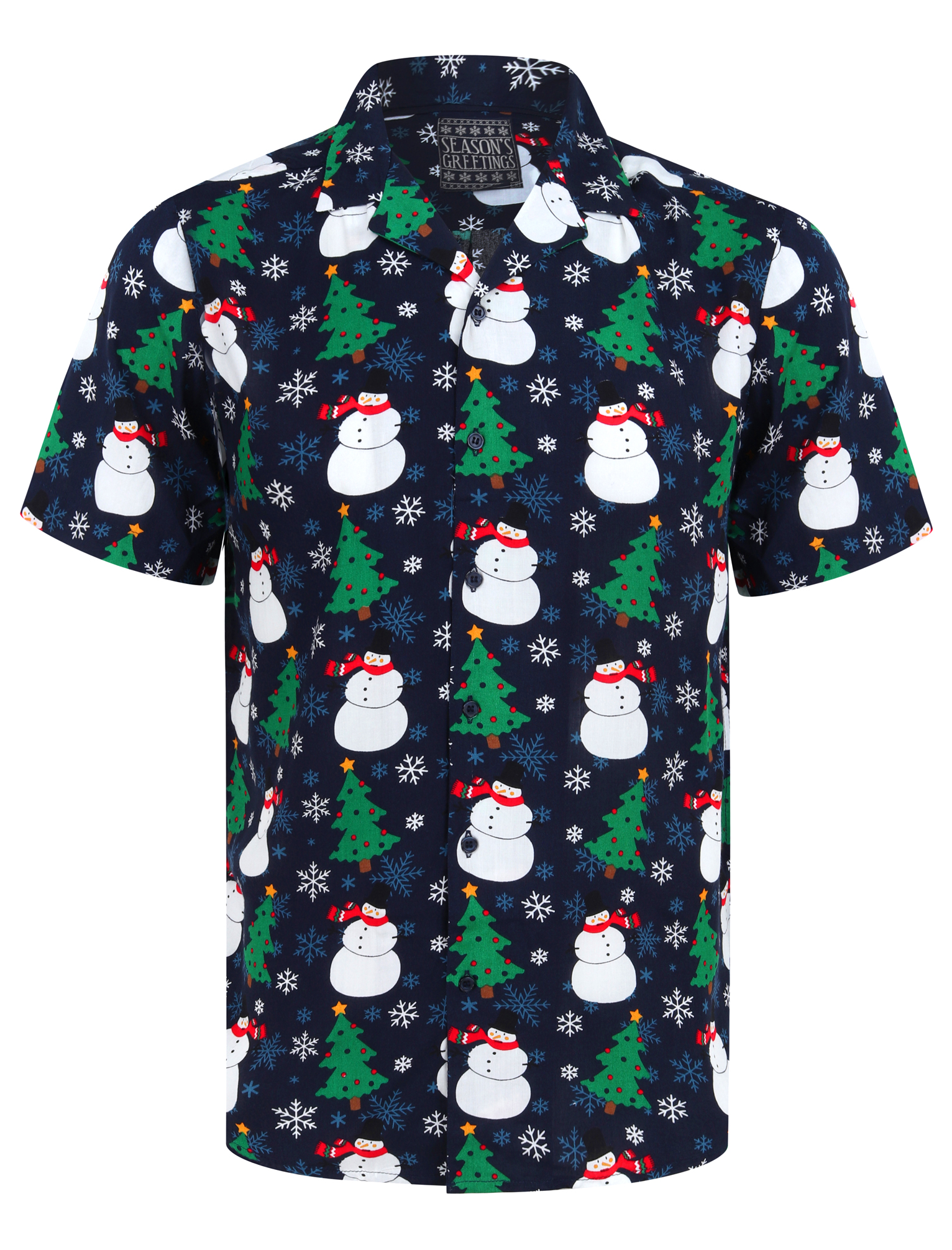 Season's Greetings Men's Short Sleeve Christmas Shirt Xmas Top Santa