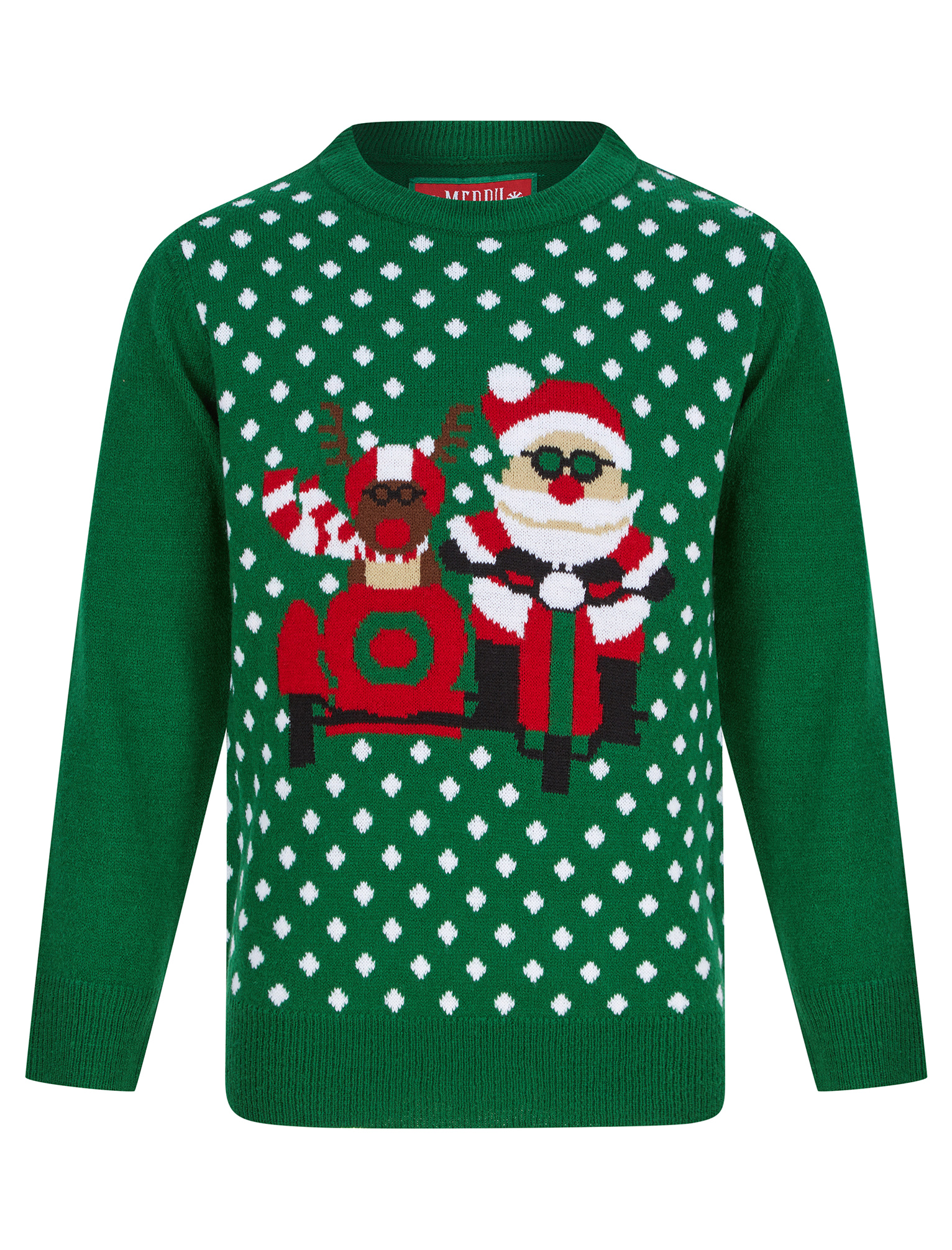 Kids Boys Christmas Jumper Sidecar Polka Dot Xmas Sweater Pullover Novelty - Picture 5 of 7