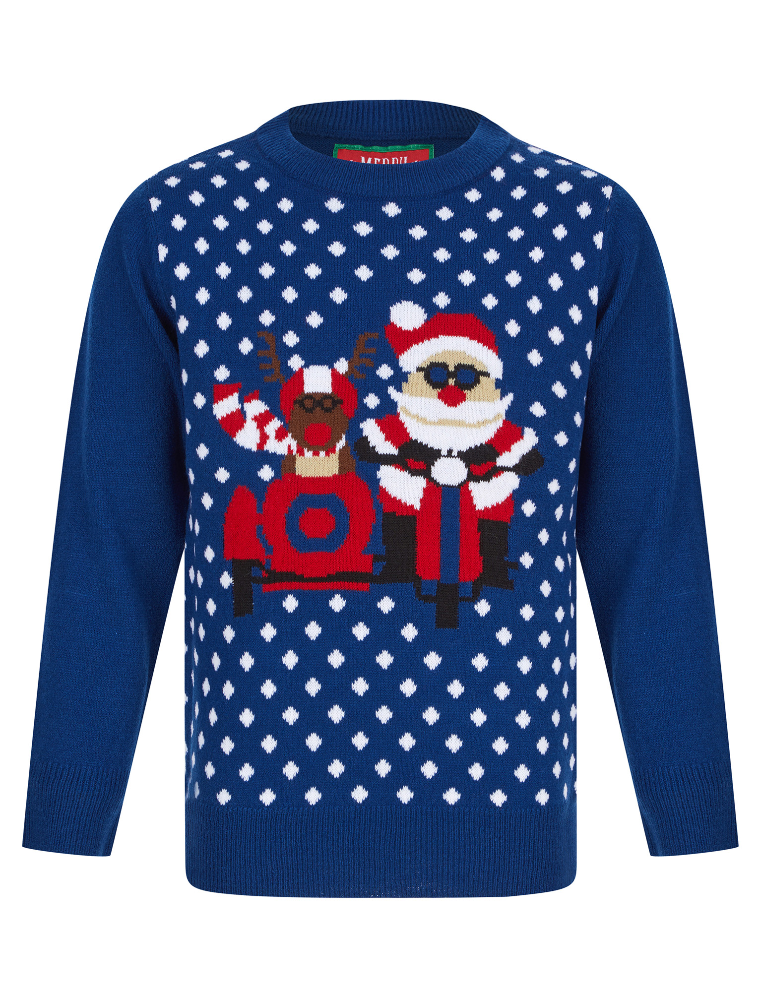 Kids Boys Christmas Jumper Sidecar Polka Dot Xmas Sweater Pullover Novelty - Picture 2 of 7