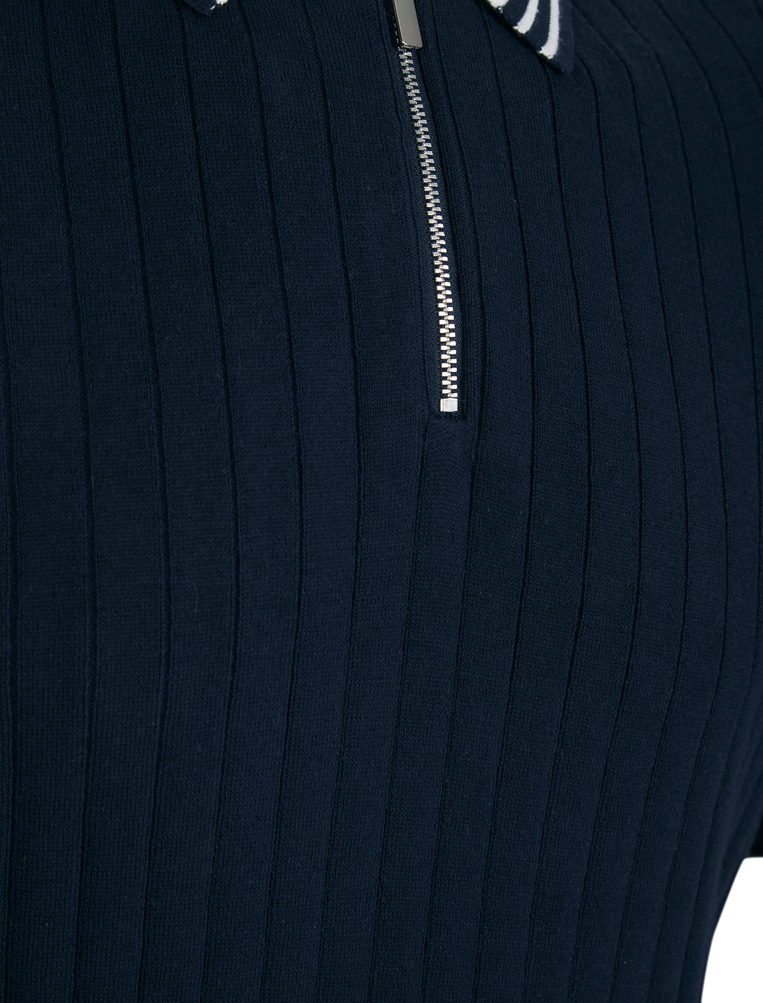 Men's Knitted Polo Shirt Zip Collar Premium Stripe Knit Cotton T-Shirt Top Smart - Picture 4 of 7