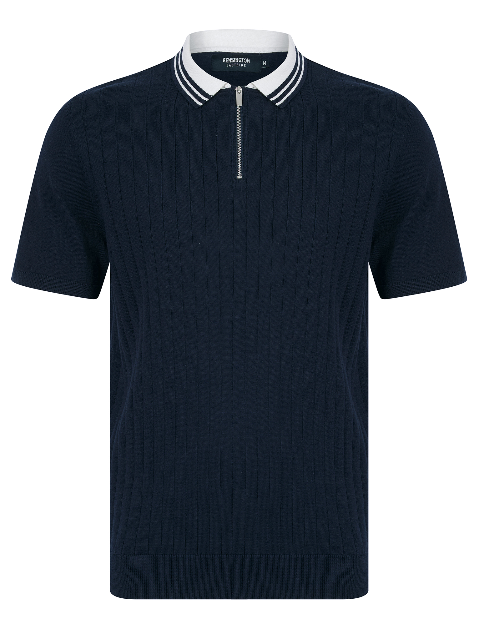 Men's Knitted Polo Shirt Zip Collar Premium Stripe Knit Cotton T-Shirt Top Smart - Picture 2 of 7