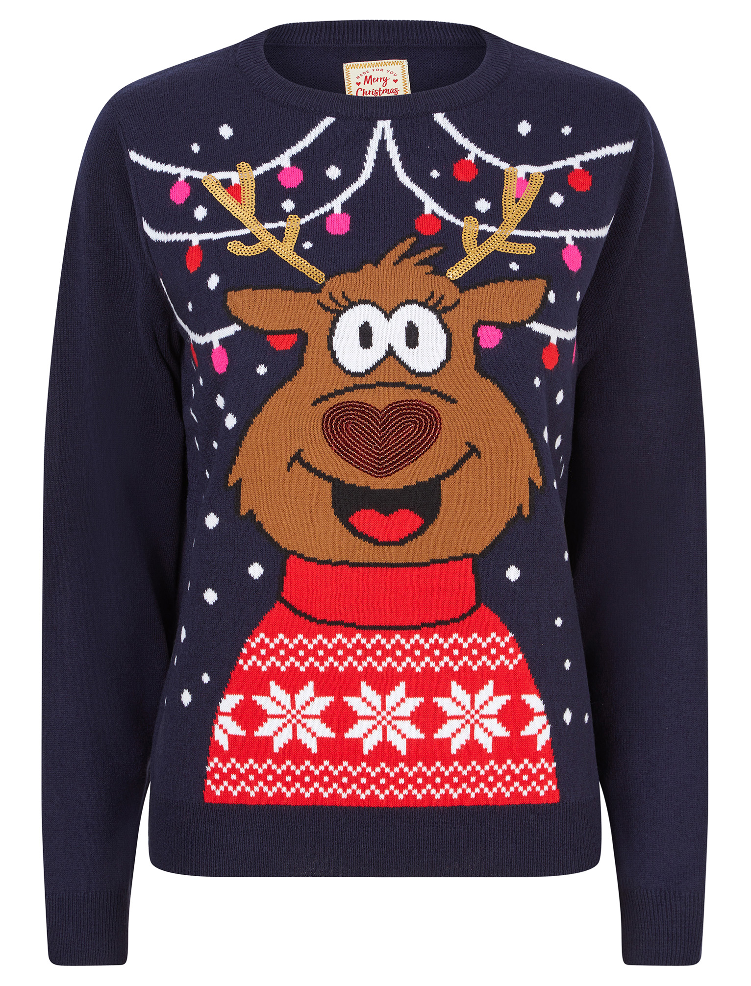 Women's Novelty Christmas Jumper Party Reindeer Sequin Xmas Sweater