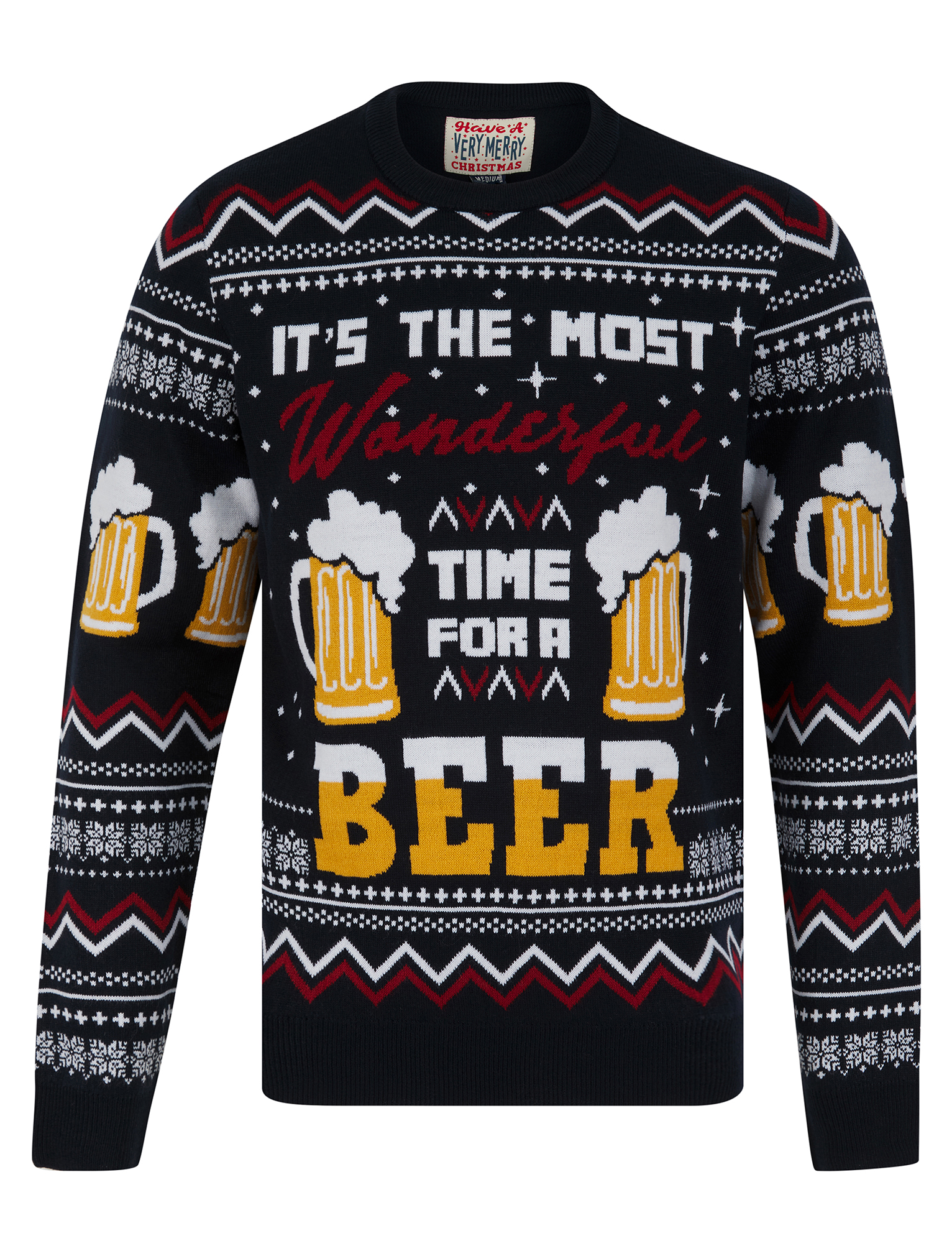 Christmas Jumper Mens Knitted Funny Novelty Xmas Sweater Top Santa Reindeer Beer - Picture 47 of 55
