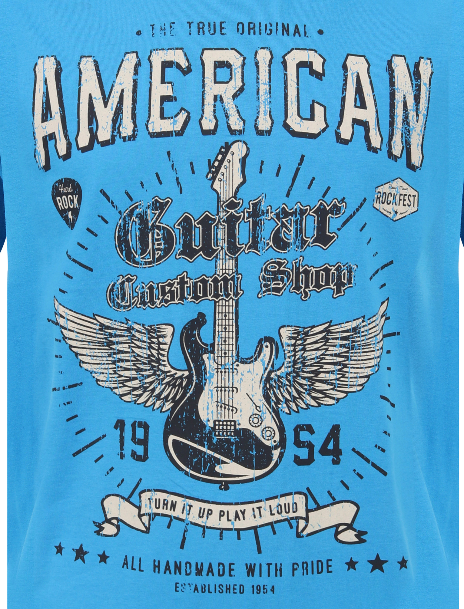 South Shore Vintage American Guitar Graphic pour homme à manches courtes T-Shirt-Bleu