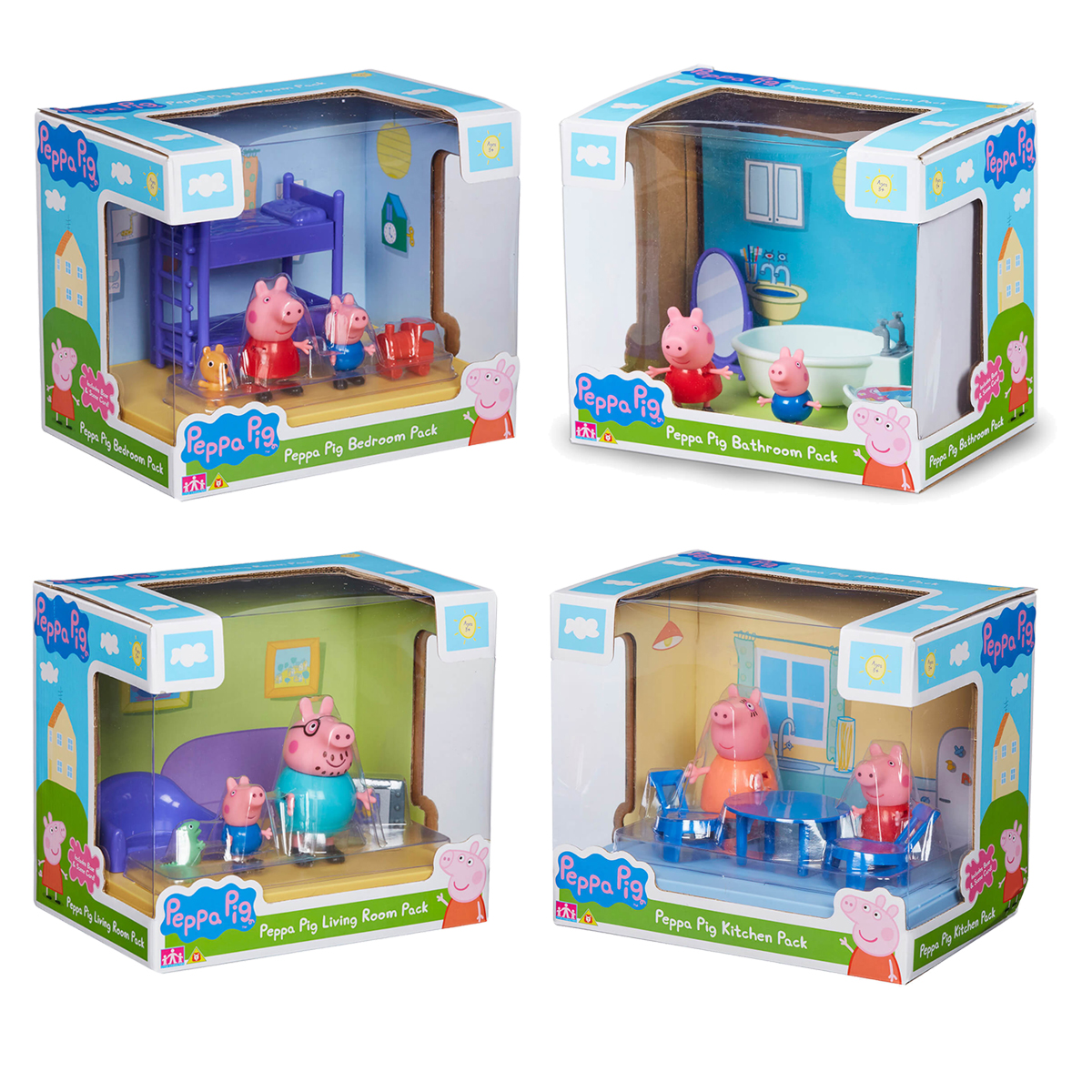 Details About Peppa Pig Mini Boxed Playset Toy Figure Living Room Bedroom Bathroom Kitchen