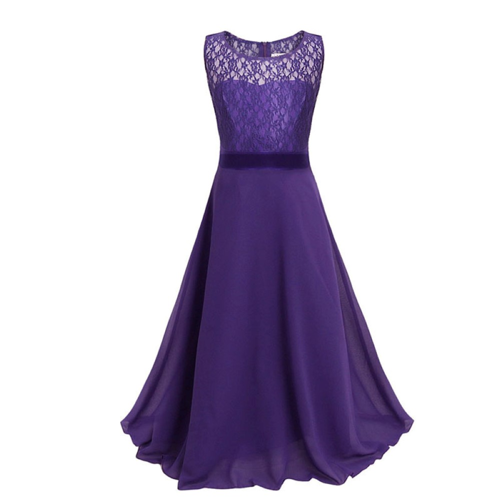 Girls Teen Retro Floral Lace Bodice Flowing Floor Length Dress Prom ...
