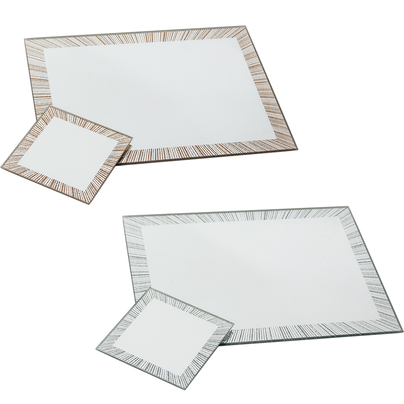 Modern Glass Square Mirror Glitter Dinner Table Set Placemats Coasters