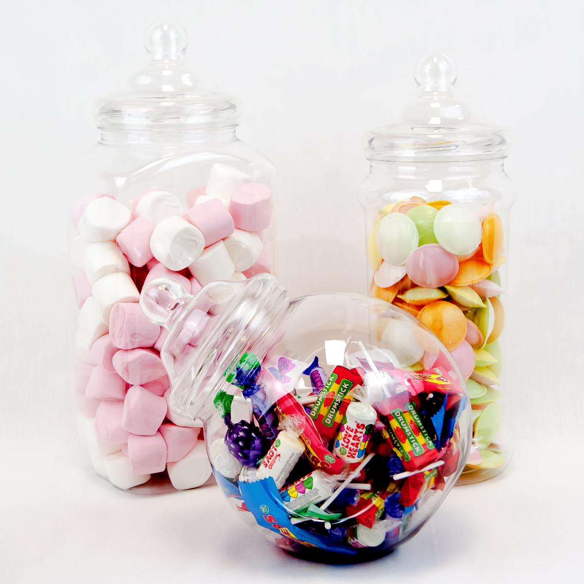 3 Large Retro Plastic Jars Candy Buffet Sweet Shop Wedding Kids Jumbo