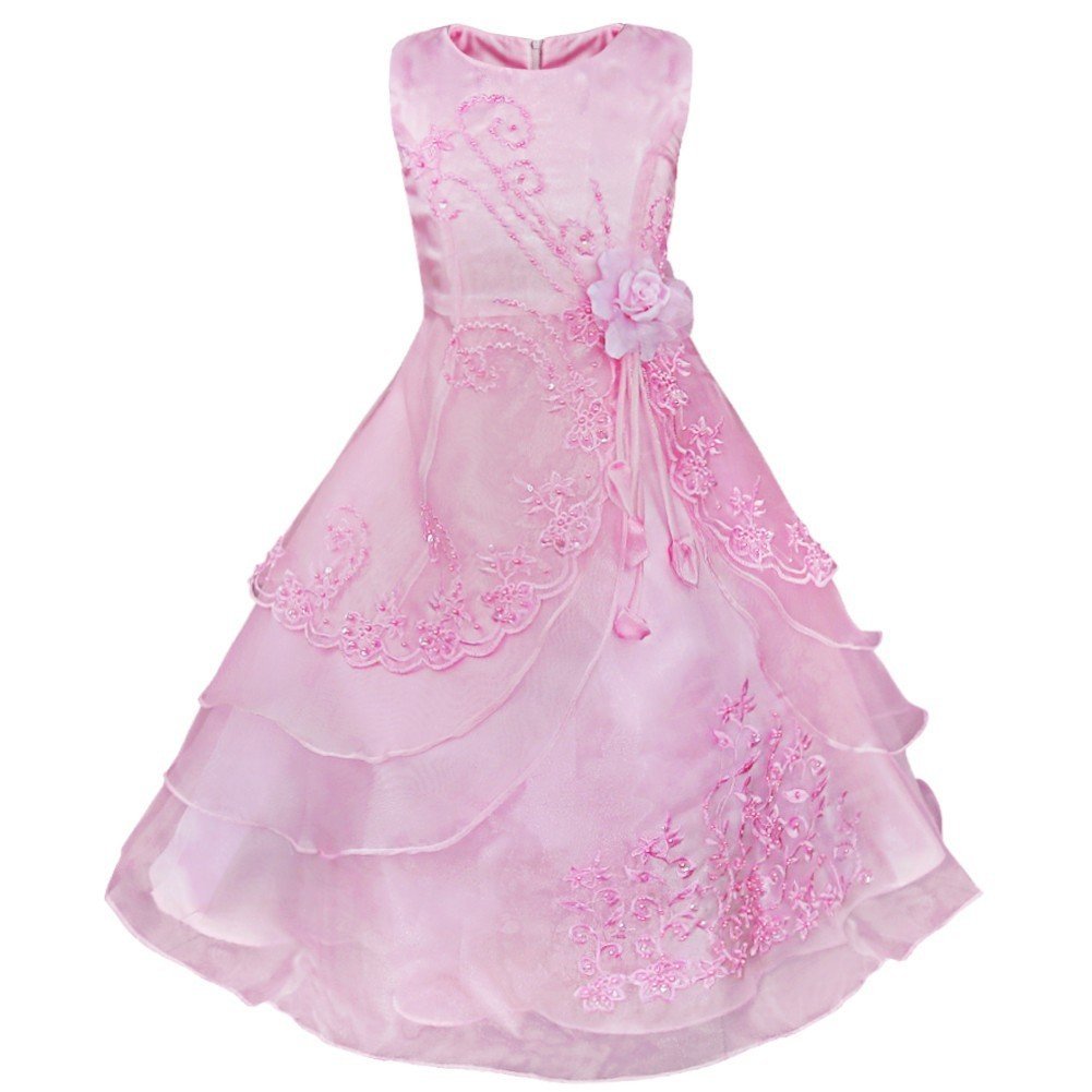 Girls Flower Embroidered Formal Party Prom Dress Bridesmaid Flowergirl ...