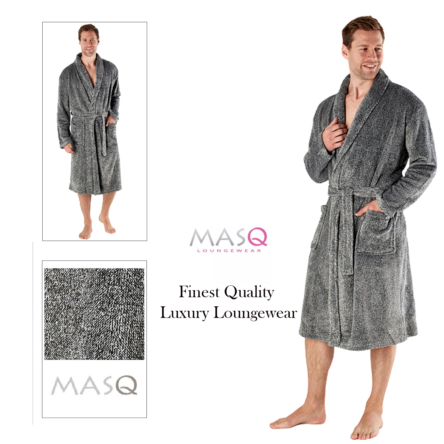 Mens Harvey James Marl Effect Shawl Collar Fleece Dressing Gown Bath Robe