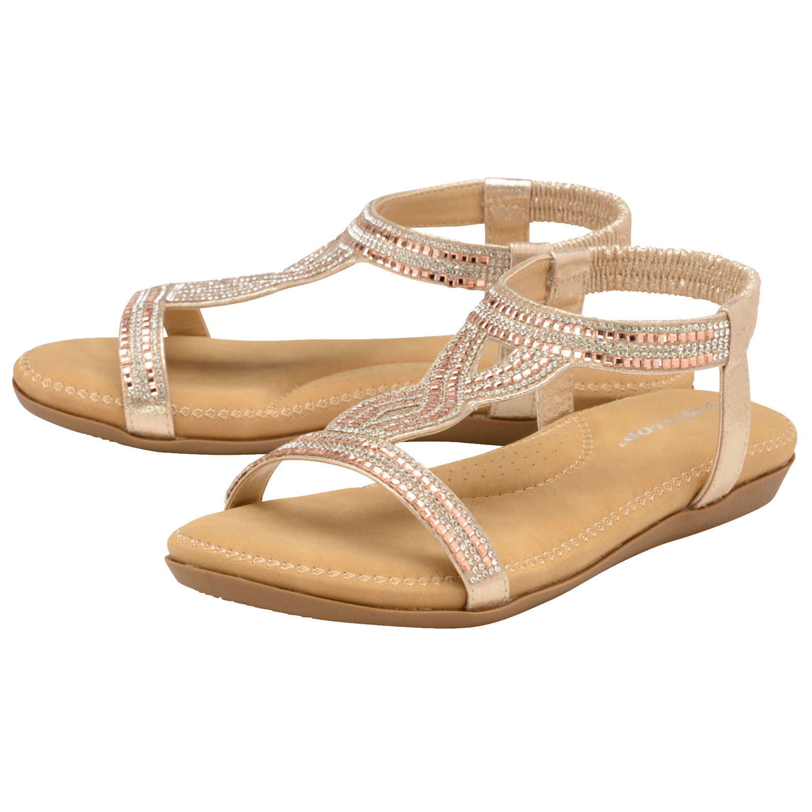 Womens Dunlop Diamante Sandals Ladies Cushioned Flat Slingback Memory ...