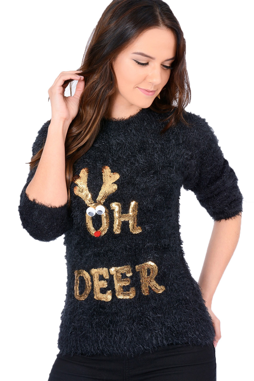 Da Donna Rosso Manica Lunga Pinguino Design Natale Inverno Maglione Natalizio