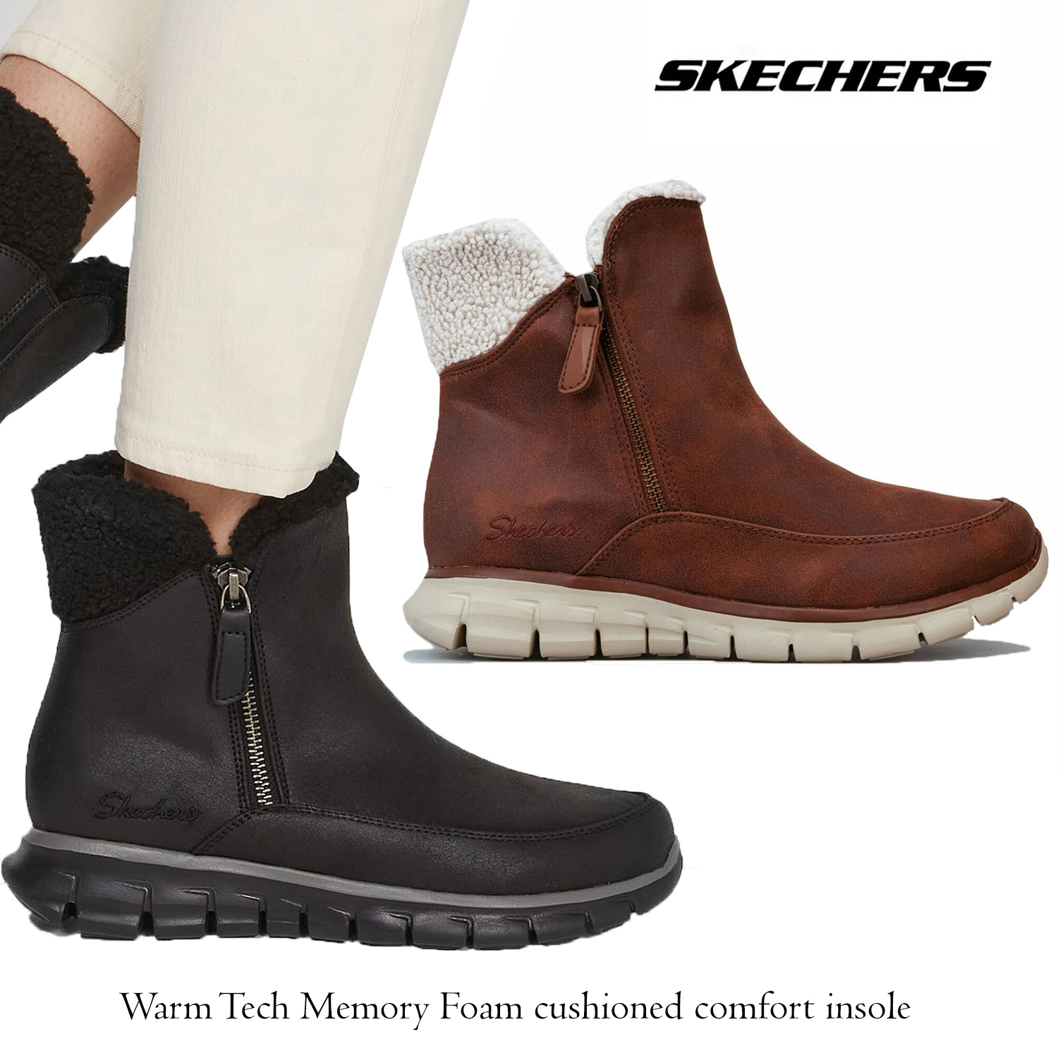 Skechers Womens Synergy Collab Faux Fur 