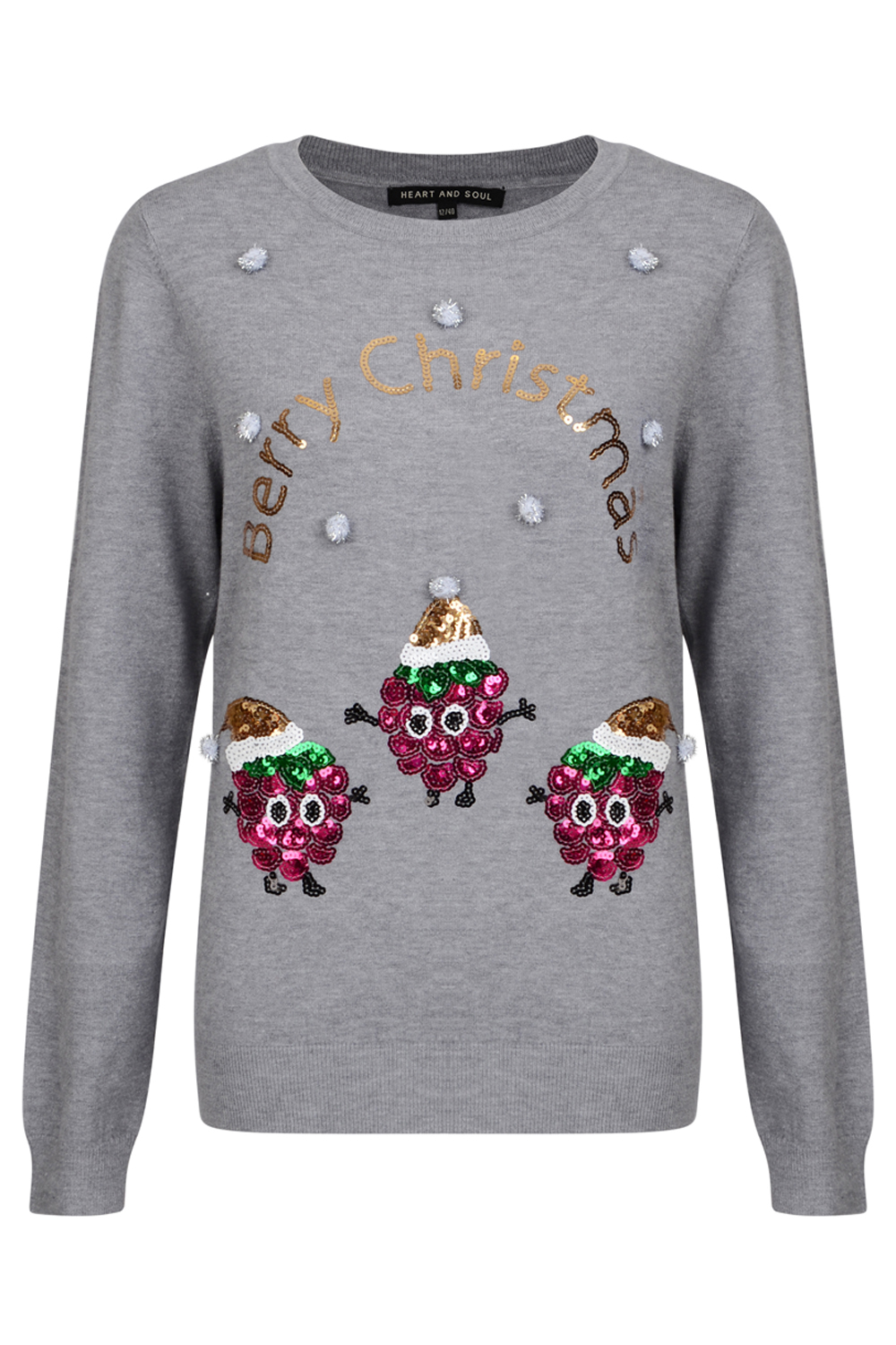 Heart And Soul Womens Sequin Berry Christmas Jumper Ladies Novelty ...