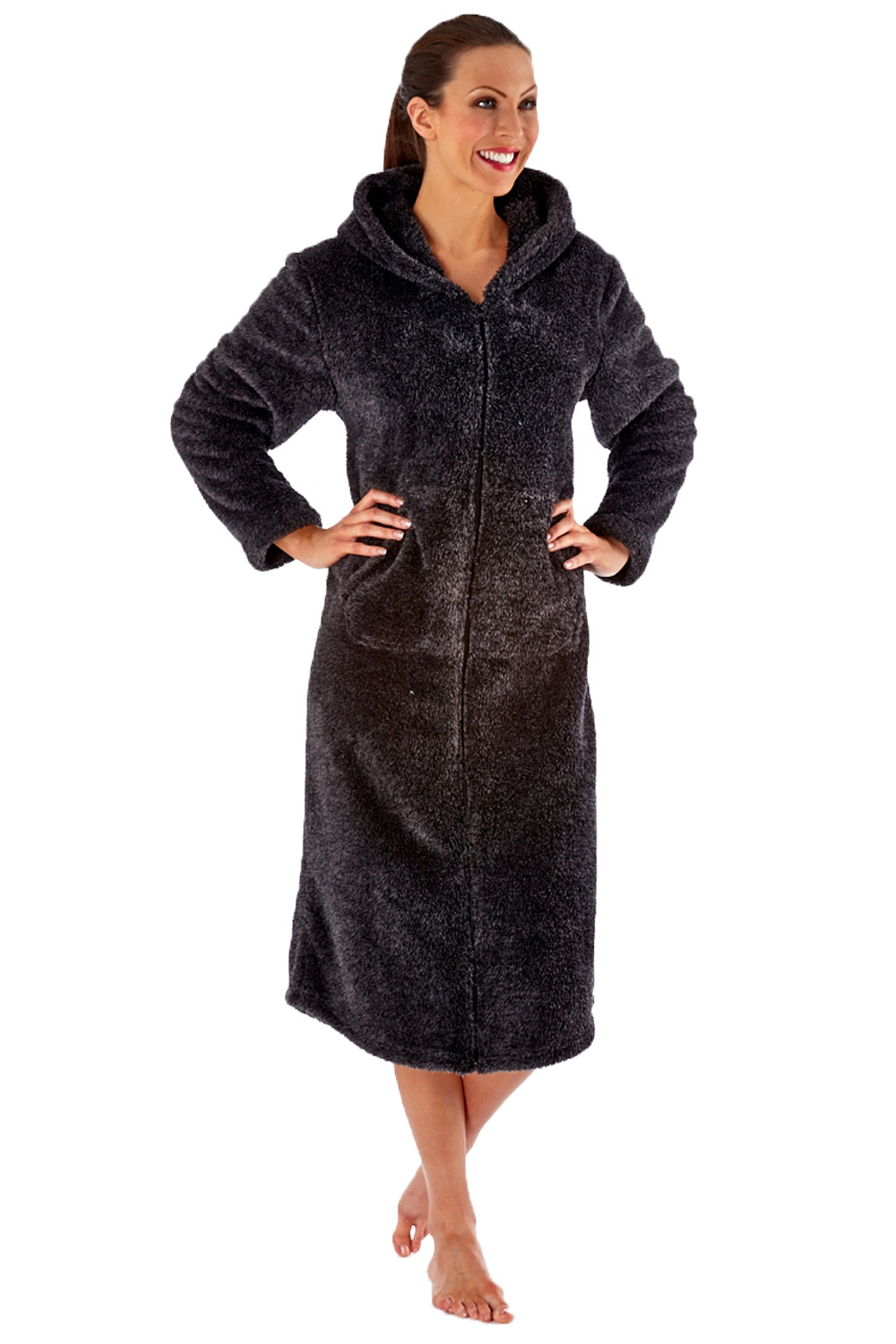 Womens Warm Luxury Soft Comfy Fleece Hooded Robe Lounger Nightwear
