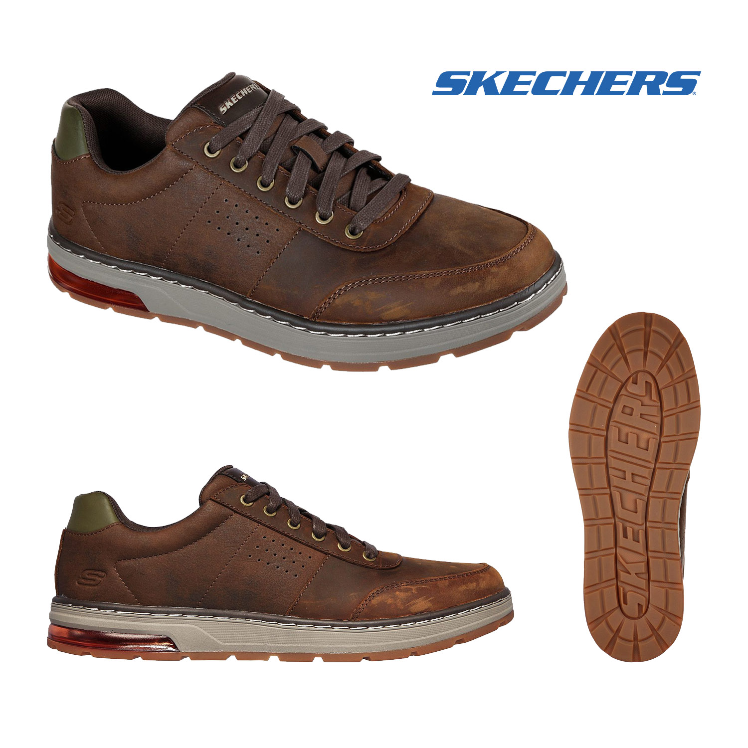 skechers mens brown leather lace up casual shoes