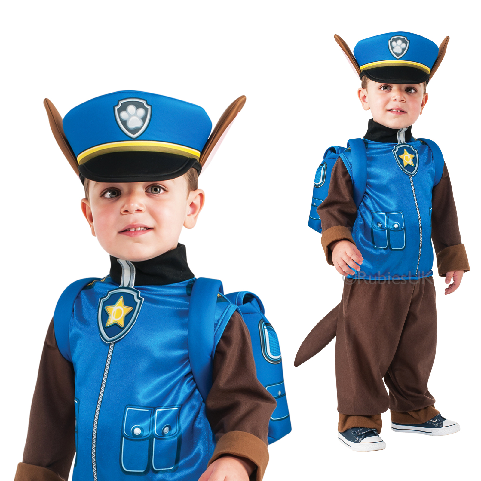 Official Paw Patrol Chase Fancy Dress Costume Boys Cartoon Police Dog ...