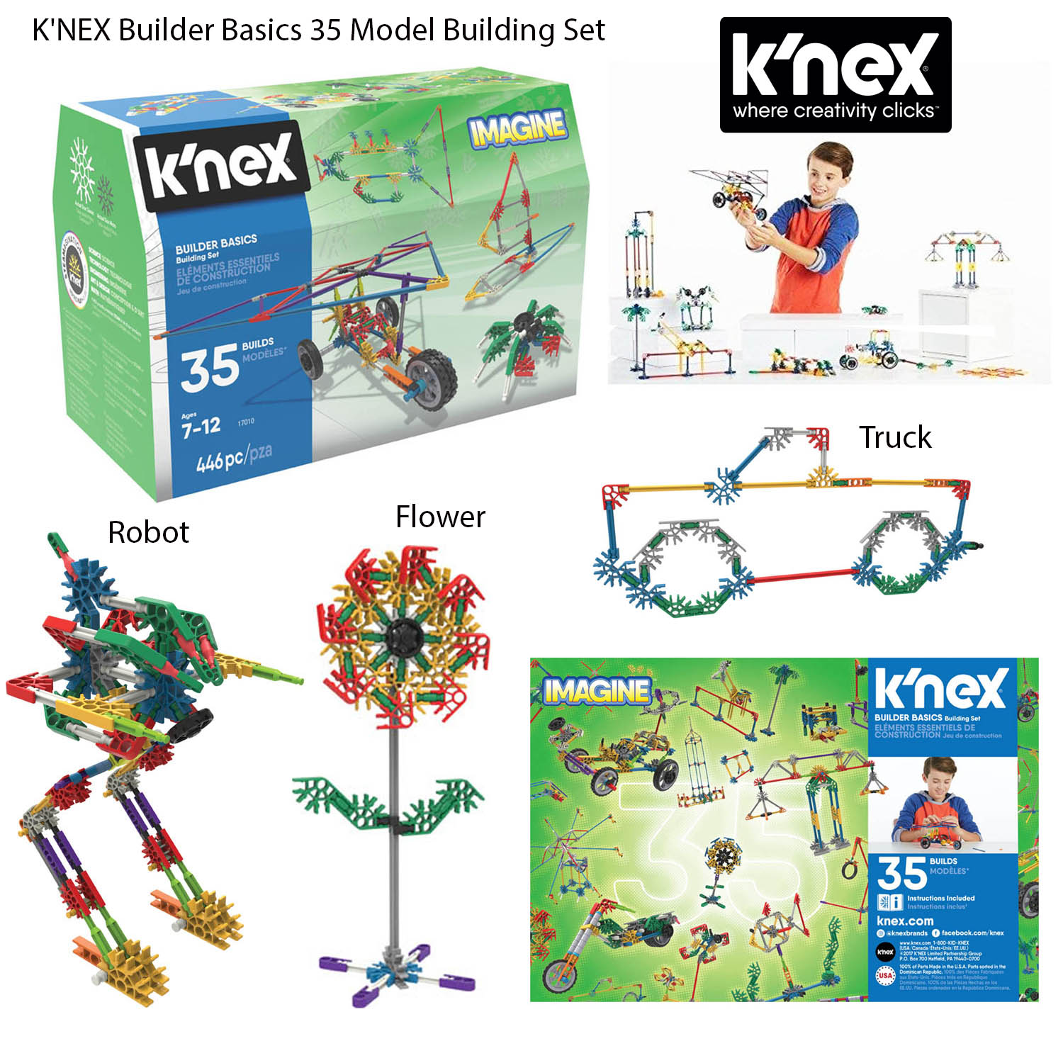 Official K'NEX Imagine Construction Builder 446 Pc 35 Model Building ...