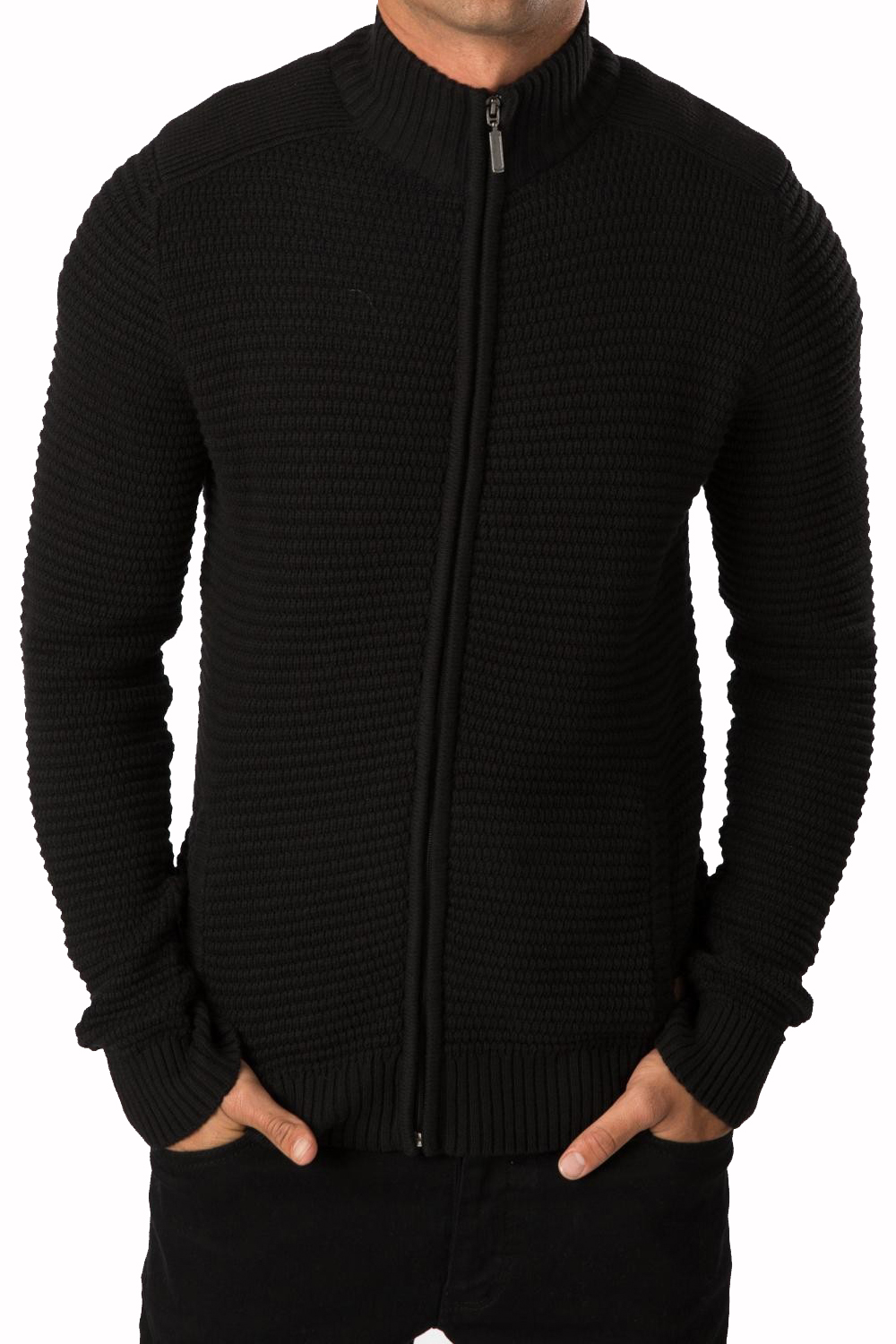 Threadbare Mens Knitted Cardigan Vancouver Waffle Knit Funnel Neck Zip ...
