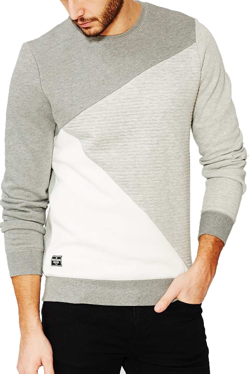 Threadbare Wyoming Mens Jumper Crew Neck Diagonal Panel Long Sleeve Sweatshirt