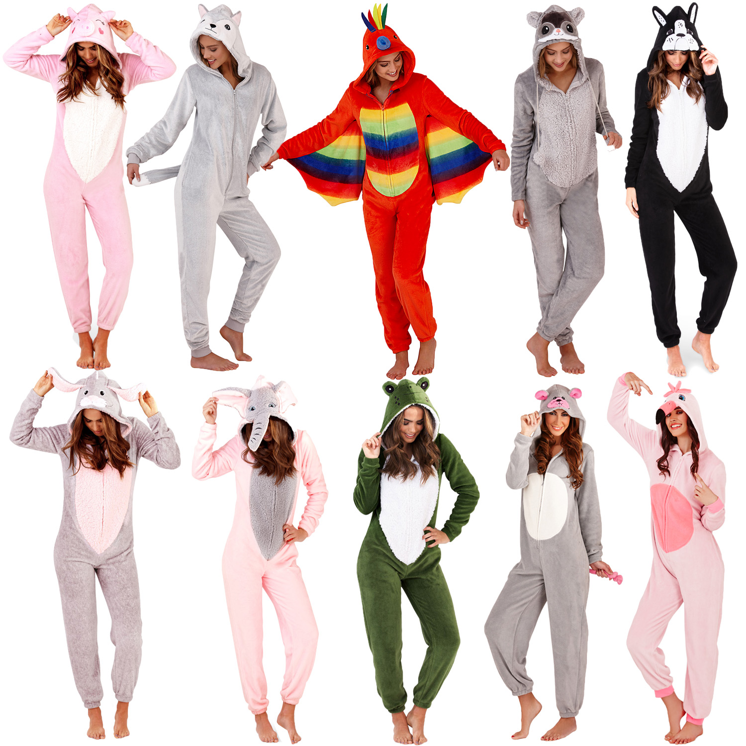 Loungeable Womens Animal All In One Fleece Nightwear Hooded Character Jumpsuit