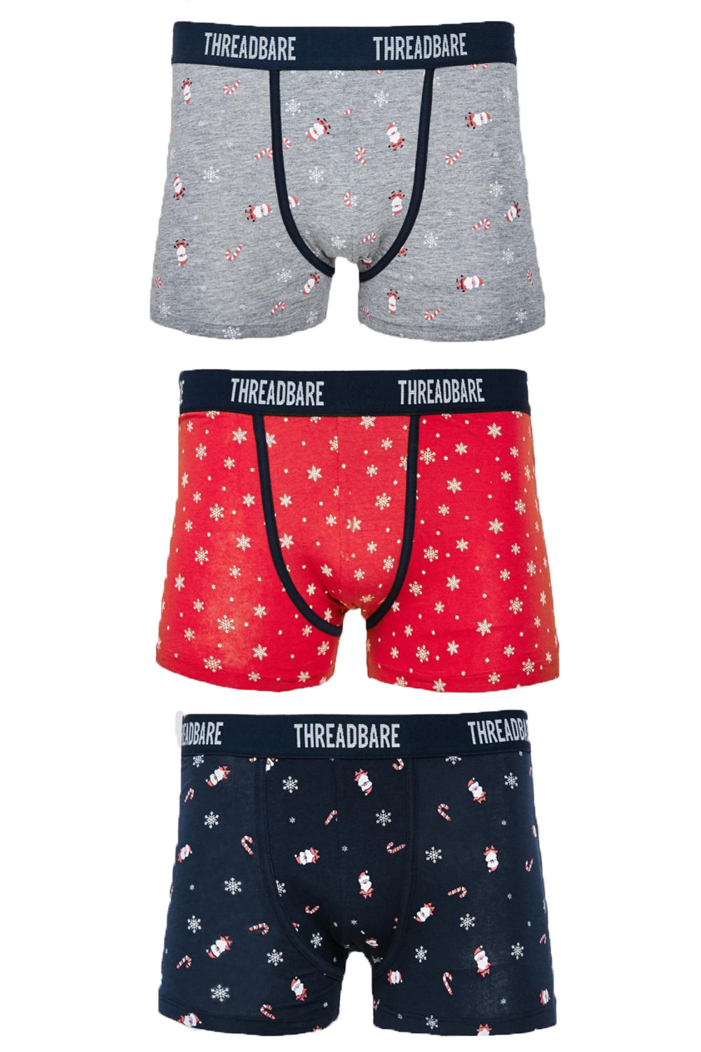 Threadbare Mens Christmas Boxers Festive Santa Print Hipster 3 Pack