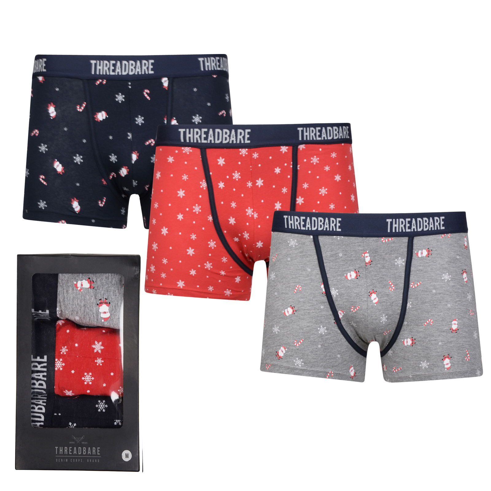 Threadbare Mens Christmas Boxers Festive Santa Print Hipster 3 Pack