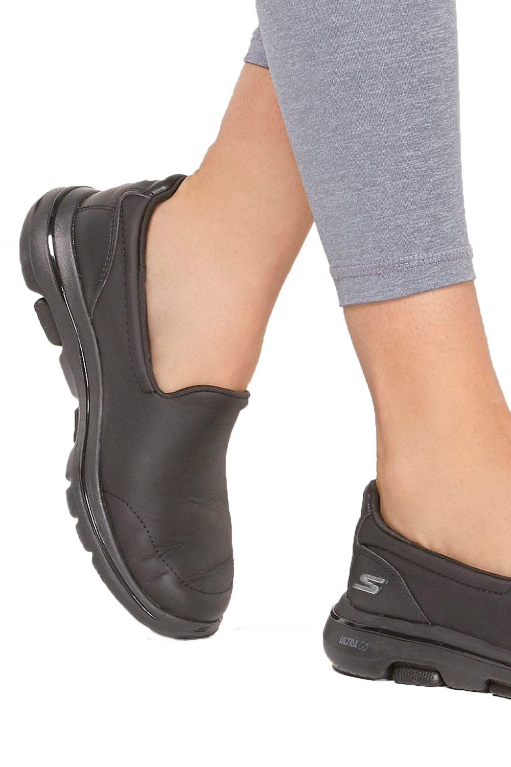 Skechers 5 Polished Womens Black Leather Casual Slip On Trainers | eBay