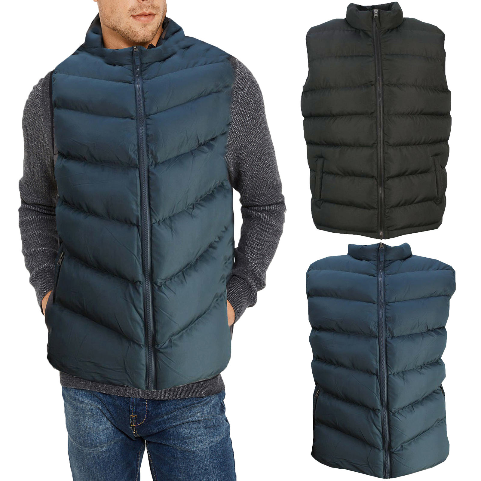 Soulstar Da Uomo Trapuntato Imbottito Chevron Gilet Senza Maniche Inverno Caldo Piumino