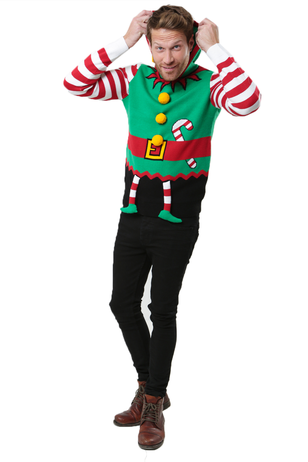 Threadbare Mens 3D Elf Suit Christmas Jumper Hooded Festive Winter Xmas Sweater | eBay
