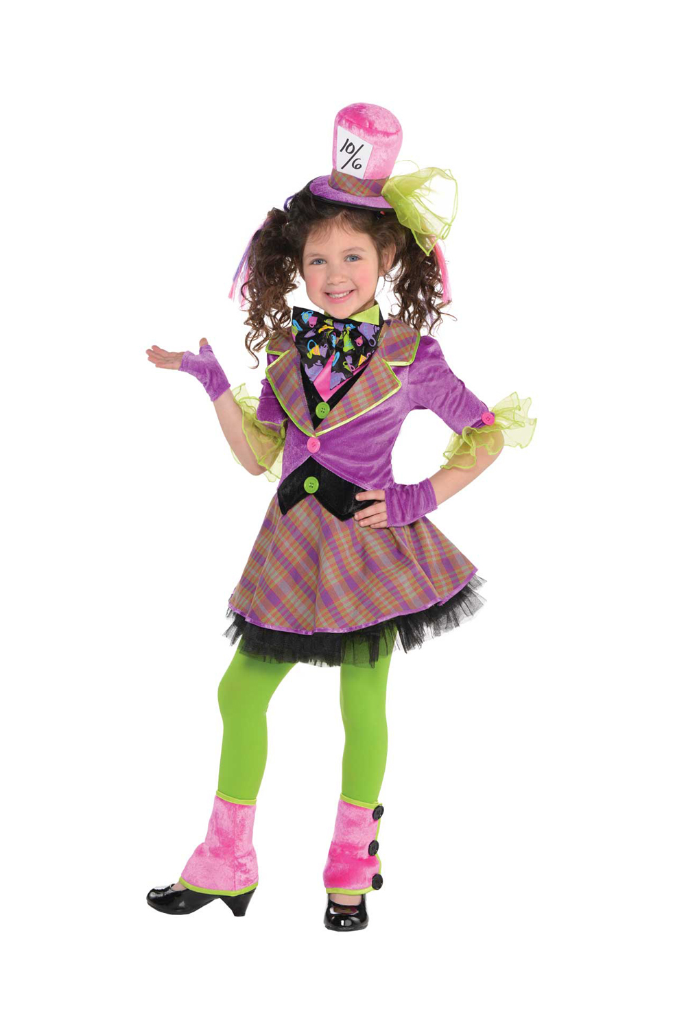 Girls Mad Hatter Costume & Tights New Tea Party Fairy Tale Fancy Dress ...