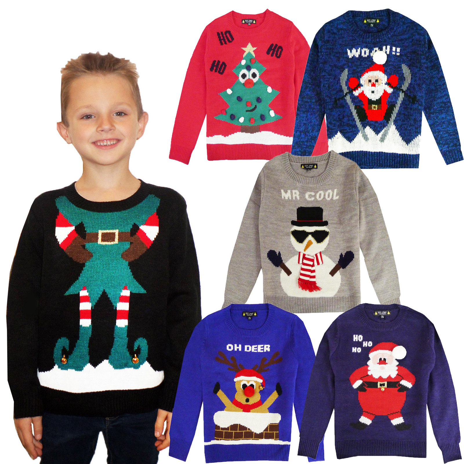 Kids 3D Novelty Christmas Jumper Boys Girls Knitted Crew Neck Festive ...