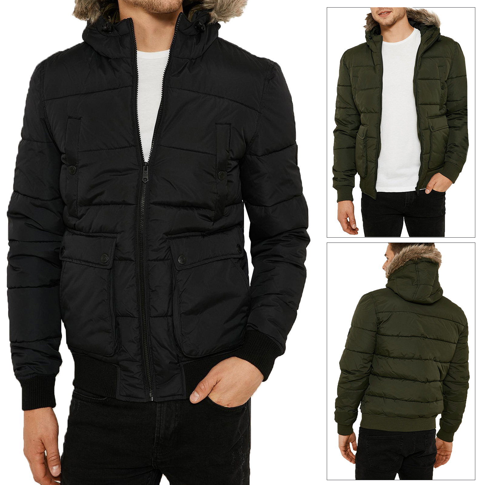 mens faux fur puffer jacket