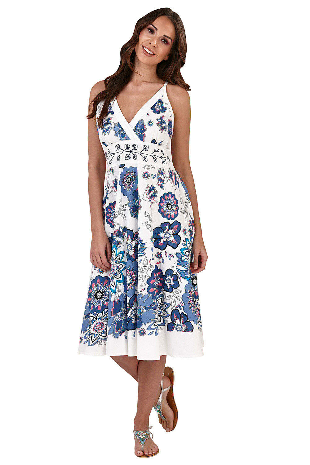 Pistachio Womens Cross Over V-Neck Knee Length Ladies Strappy Summer Midi Dress