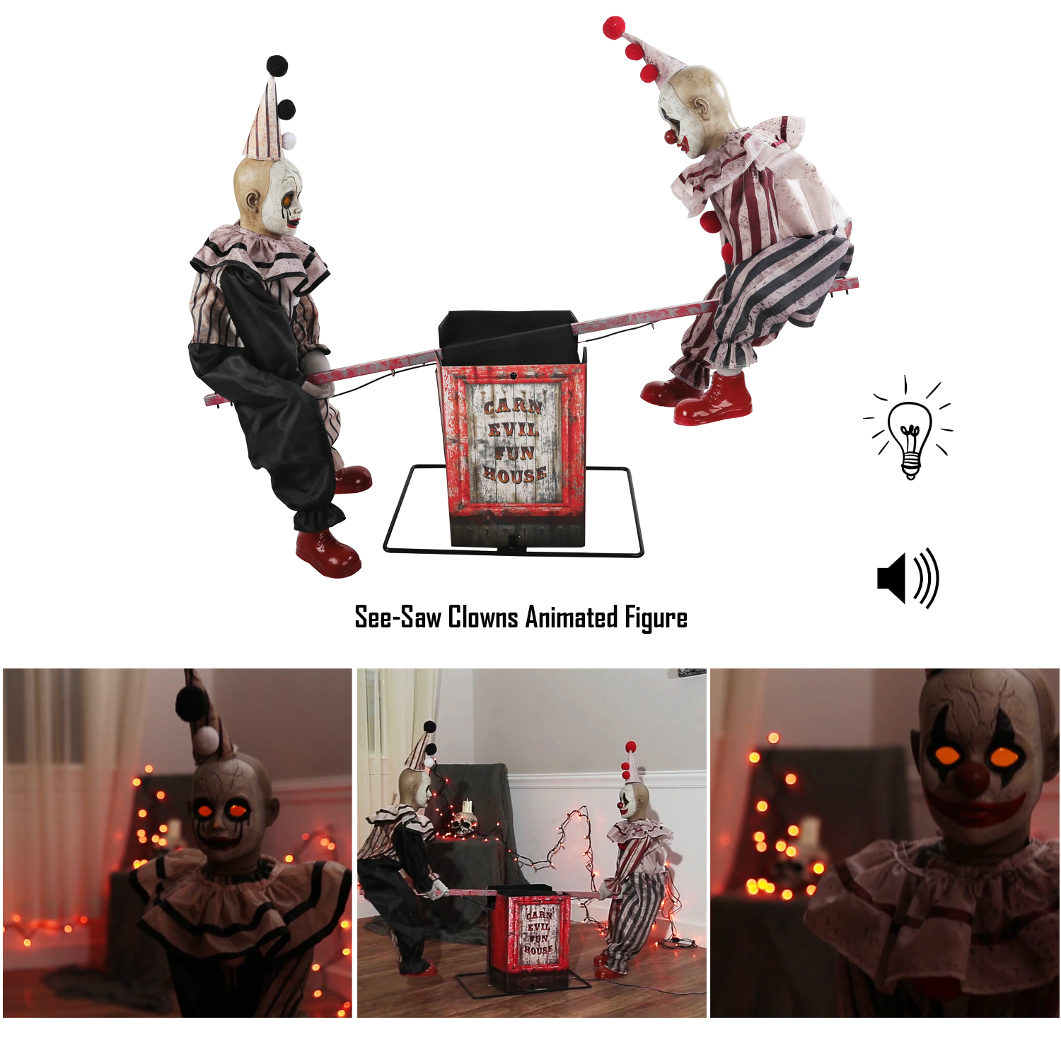 Halloween Moving SeeSaw Clowns Animated Carnival Circus Haunted House