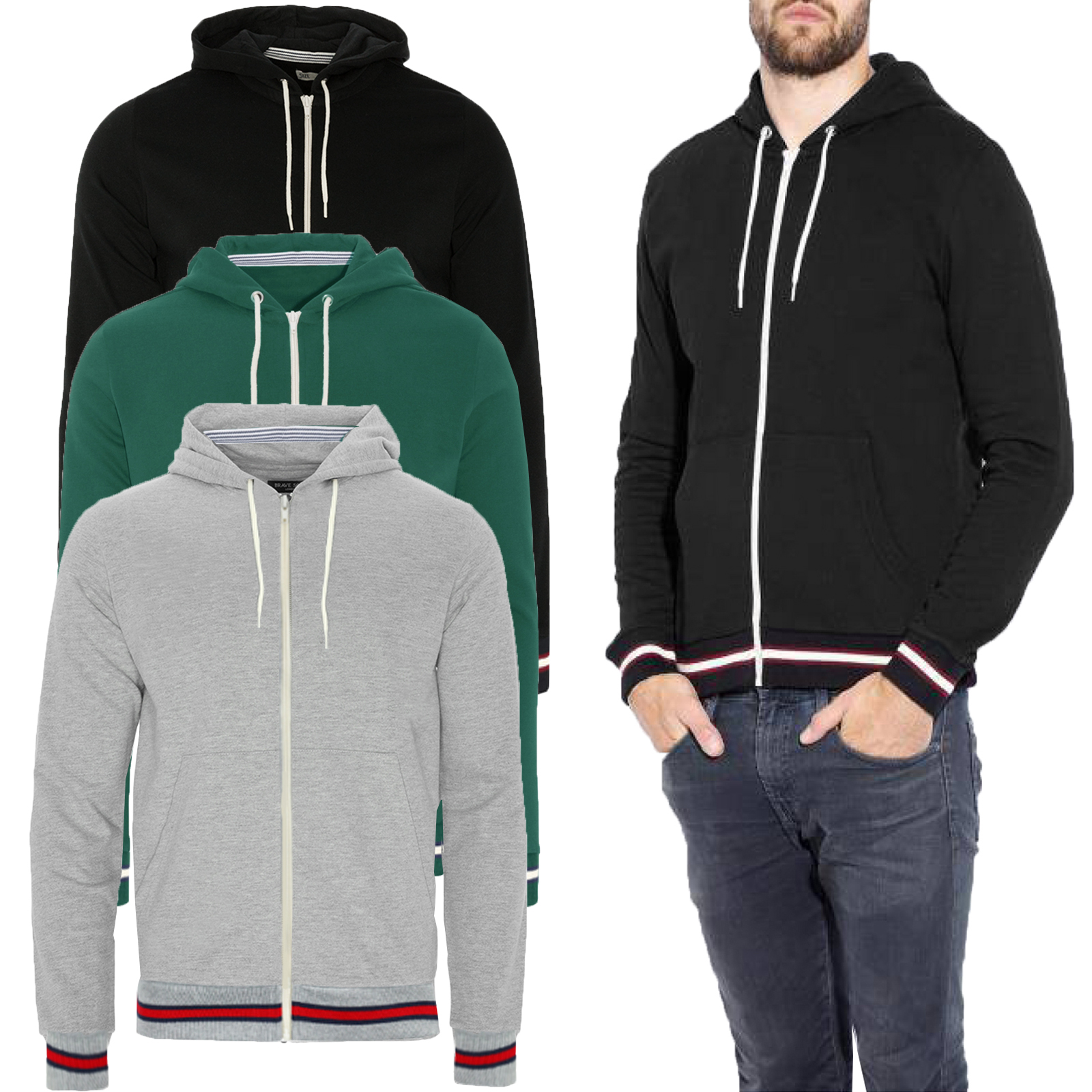 Men/'s Casual Striped Cotton Hoodies Hooded Sweatshirt Zip up Outwear Jacket