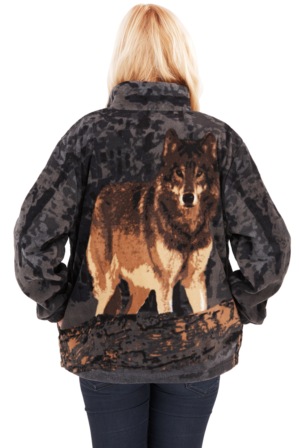 Mens Womens Animal Printed Fleece Jacket New Zip Up High Funnel Neck ...