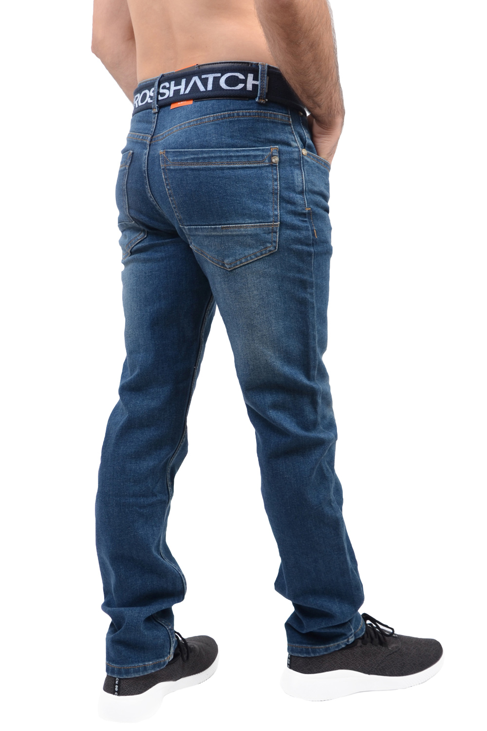 Crosshatch Mens Julyen Slim Fit Blue Denim 5 Pocket Classic Jeans With Free Belt