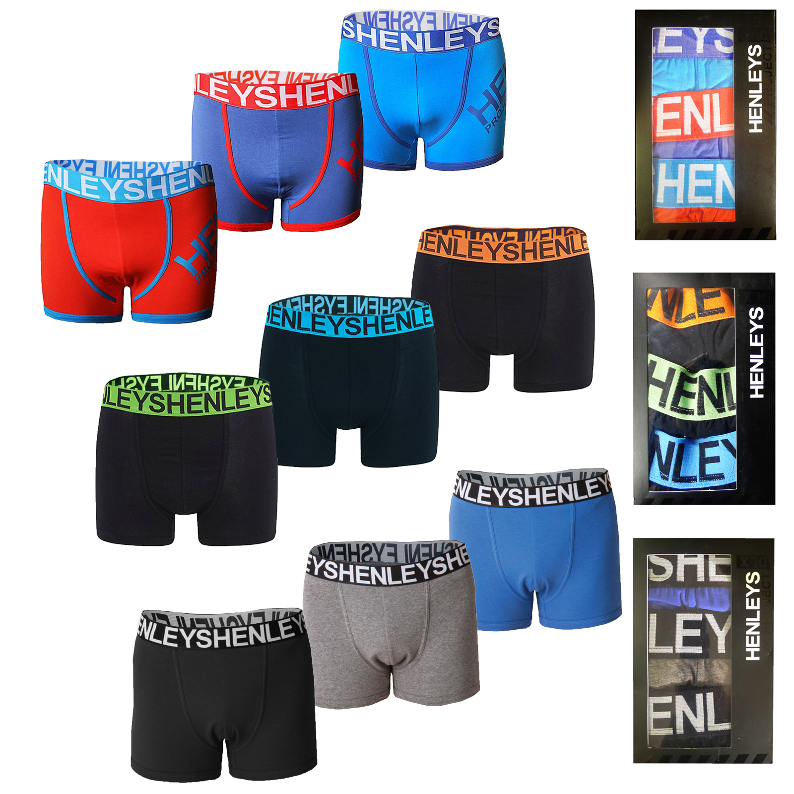 Henleys Mens 3 Pack Boxer Shorts Boxed Designer Underwear Jersey ...