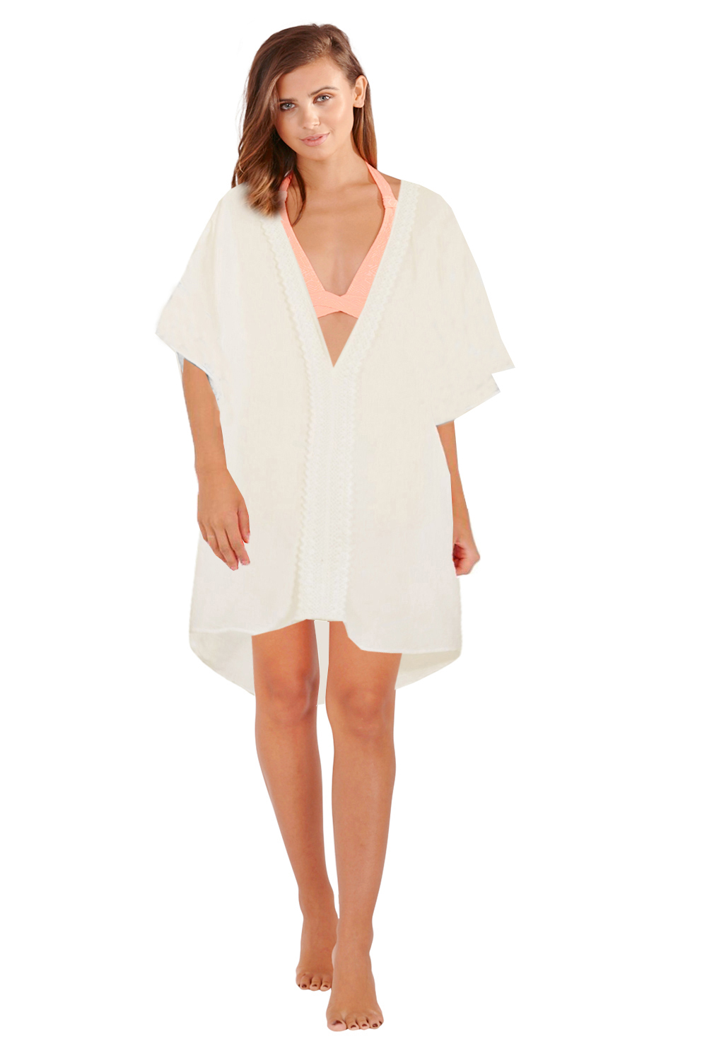 South Beach Womens Tie Neck Beach Cover Up New Ladies Crochet Summer Kaftan Top