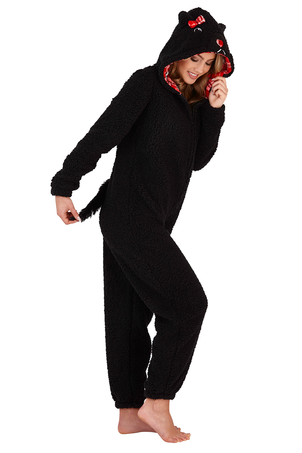 Loungeable Womens 3D Scotty Dog Hooded All In One Ladies Soft Winter Nightwear