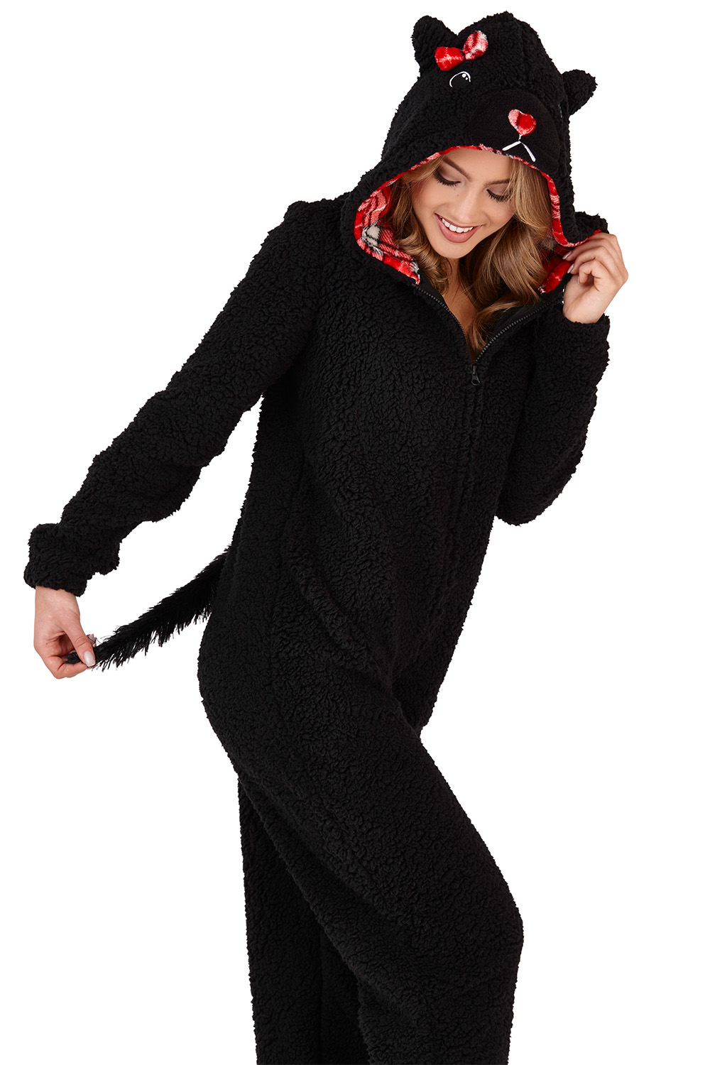 Loungeable Womens 3D Scotty Dog Hooded All In One Ladies Soft Winter Nightwear