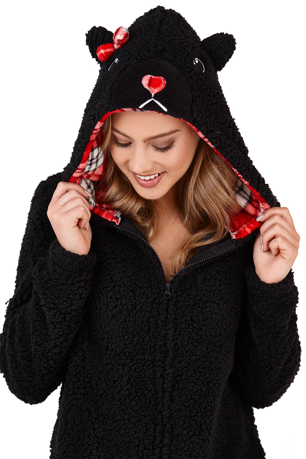 Loungeable Womens 3D Scotty Dog Hooded All In One Ladies Soft Winter Nightwear