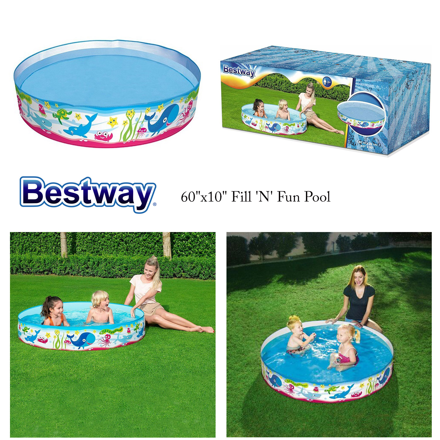Bestway 60"x10" Fill 'N' Fun Inflatable Paddling Swimming Play Pool
