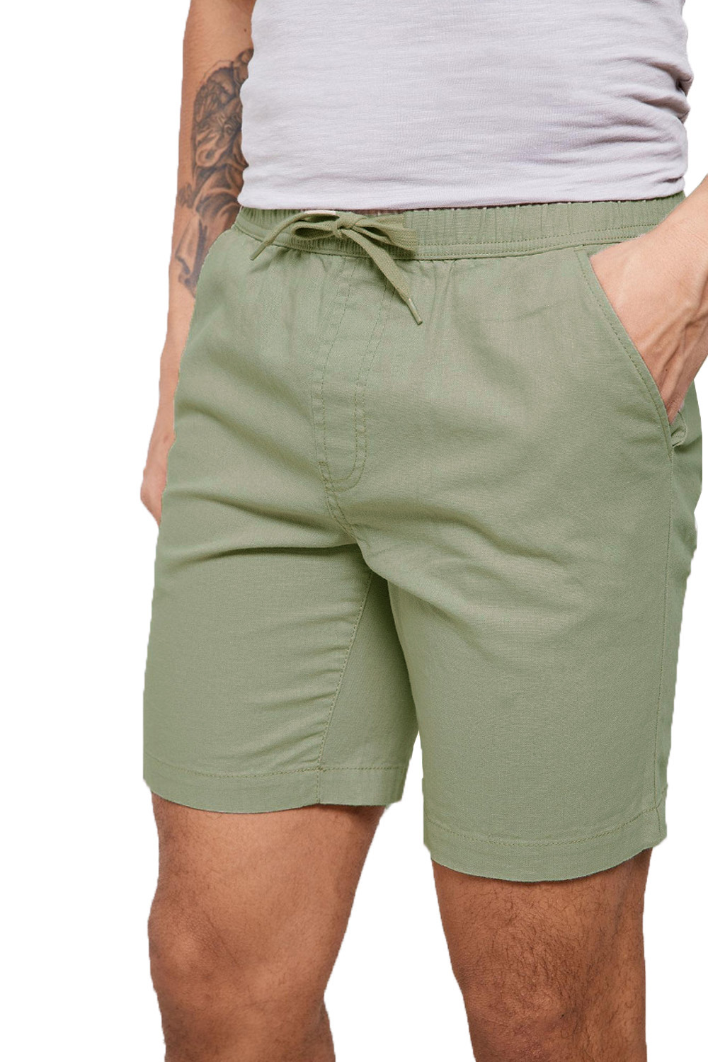 mens elastic drawstring cargo shorts