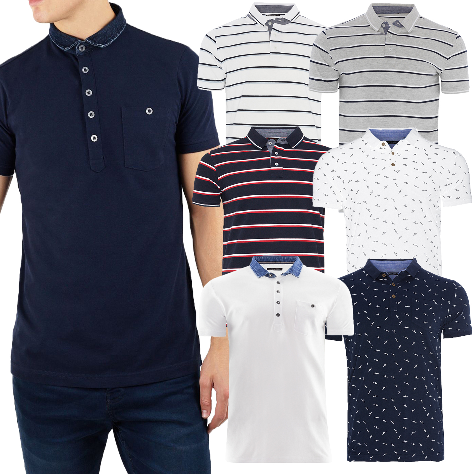 Mens Brave Soul Striped Short Sleeve Summer Polo Shirt T-Shirt 100/% Cotton Top