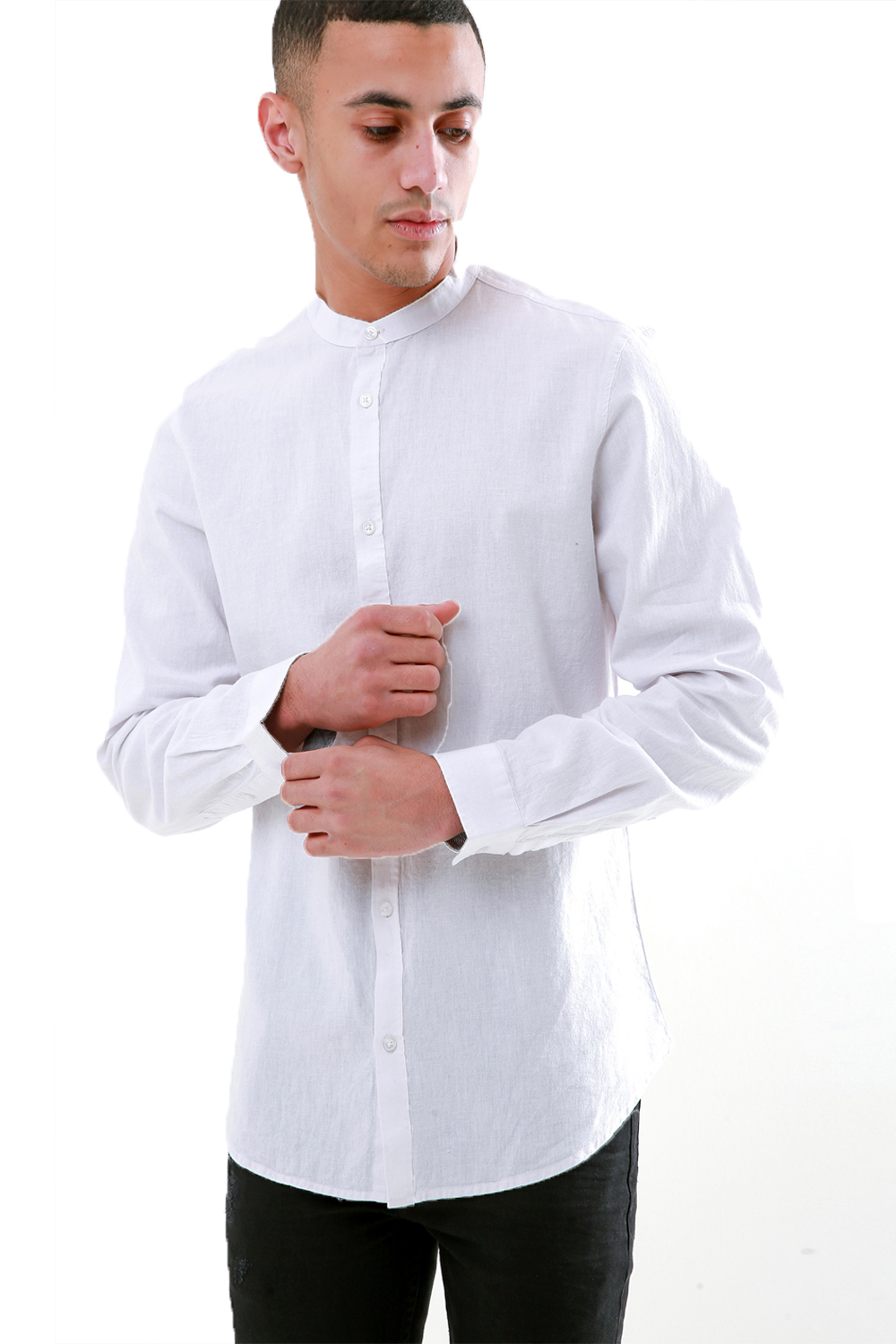 Threadbare Mens Optima Long Sleeve Shirt Linen Cotton Blend Grandad ...