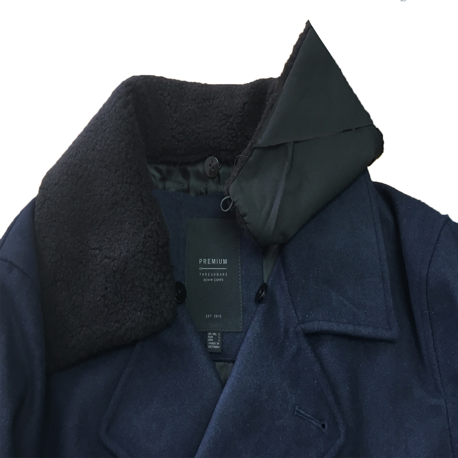 Mens Wool Mix Jacket Threadbare Double Breasted Coat Sherpa Fleece Collar Lined 